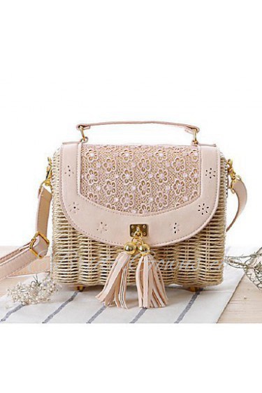 Women Casual Straw Tote Pink