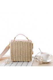 Women Casual Straw Tote Pink