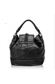 Women Sheepskin Barrel Shoulder Bag / Tote Black