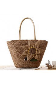 Women Casual Straw Tote Beige / Brown