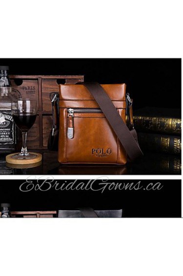 Men PU Shopper Shoulder Bag Brown / Black