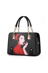 Women PU Baguette Shoulder Bag / Tote Red / Black