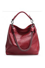 Women's Woven Pattern Genuine Leather Shoulder Bag Crossbody Bag Tote Shopping Bag