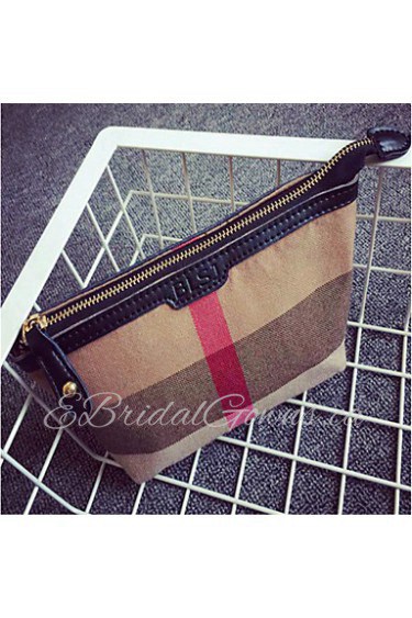 Women Canvas Casual Cosmetic Bag Brown 26cm*13cm