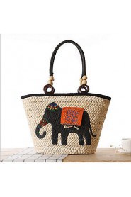 Women Casual Straw Tote Brown / Red / Black