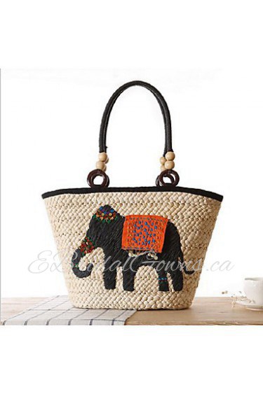 Women Casual Straw Tote Brown / Red / Black