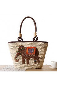 Women Casual Straw Tote Brown / Red / Black