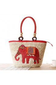 Women Casual Straw Tote Brown / Red / Black