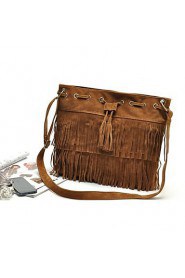 Women's Vintage Fringe Tassel Drawstring Bucket Shoulder Messenger Bag