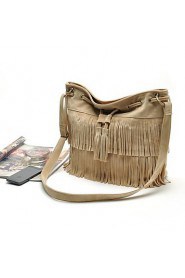 Women's Vintage Fringe Tassel Drawstring Bucket Shoulder Messenger Bag