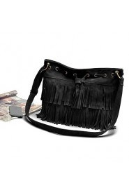 Women's Vintage Fringe Tassel Drawstring Bucket Shoulder Messenger Bag