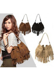 Women's Vintage Fringe Tassel Drawstring Bucket Shoulder Messenger Bag