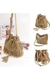 Women's Vintage Fringe Tassel Drawstring Bucket Shoulder Messenger Bag