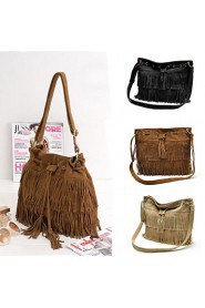 Women's Vintage Fringe Tassel Drawstring Bucket Shoulder Messenger Bag