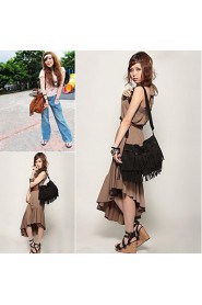 Women's Vintage Fringe Tassel Drawstring Bucket Shoulder Messenger Bag