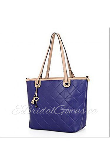 Women PU Shell Tote Blue / Red