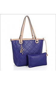 Women PU Shell Tote Blue / Red