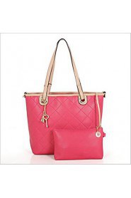 Women PU Shell Tote Blue / Red