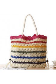 Women Casual Straw Tote White / Brown