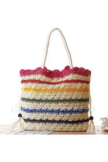 Women Casual Straw Tote White / Brown