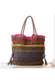 Women Casual Straw Tote White / Brown