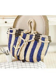 Women Casual Straw Tote Blue / Red