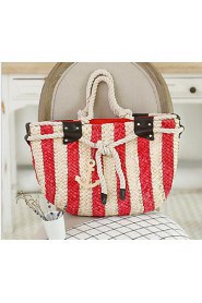 Women Casual Straw Tote Blue / Red