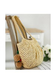 Women Straw Hobo Tote Beige