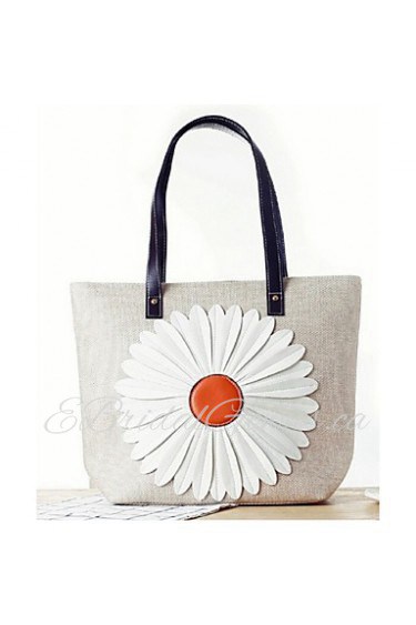 Women Linen Shopper Tote Beige / Gray