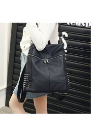 Women PU Shoulder Bag Tote Backpack Laptop Bag OL Fashion Handbag Black