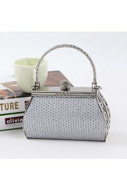 Women PU / Metal Minaudiere Tote / Clutch / Evening Bag / Wristlet Silver