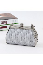 Women PU / Metal Minaudiere Tote / Clutch / Evening Bag / Wristlet Silver