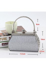 Women PU / Metal Minaudiere Tote / Clutch / Evening Bag / Wristlet Silver