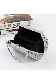 Women PU / Metal Minaudiere Tote / Clutch / Evening Bag / Wristlet Silver