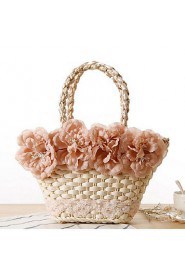 Women Casual Straw Tote White / Pink