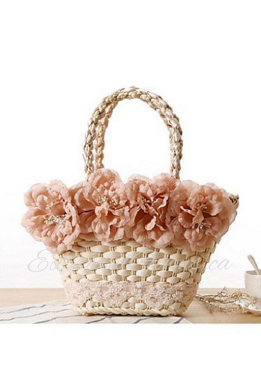 Women Casual Straw Tote White / Pink