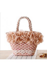 Women Casual Straw Tote White / Pink