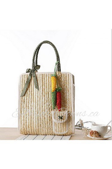 Women Casual Straw Tote Purple / Green / Red