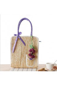 Women Casual Straw Tote Purple / Green / Red