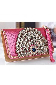 Women's Fashion Wallet Crystal Peacock Patterns Wallet Zipper Wristlets