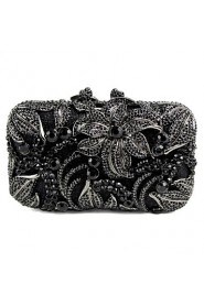 Women's Flower Design Black Rhinestone Evening Dinner Bag