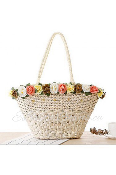 Women Casual Straw Tote White