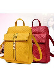 Women PU Bucket Backpack / School Bag / Travel Bag White / Blue / Yellow / Red / Black / Burgundy