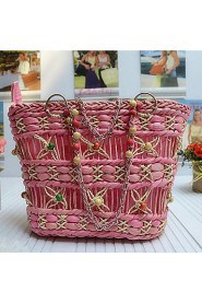 Women's Straw Baguette Shoulder Bag/Tote Beige/Pink/Black