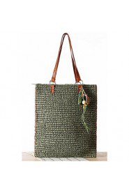 Women Straw Shopper Tote Beige / Green / Brown