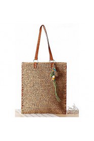 Women Straw Shopper Tote Beige / Green / Brown