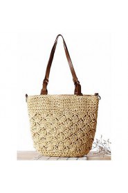 Women Straw Shopper Tote Beige / Brown