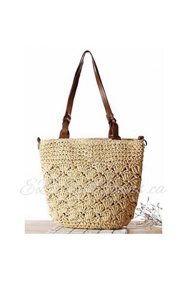 Women Straw Shopper Tote Beige / Brown