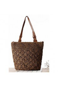 Women Straw Shopper Tote Beige / Brown