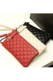 Women's PU Leather Quilted Rhombus Pattern Buckle Clutch Purse